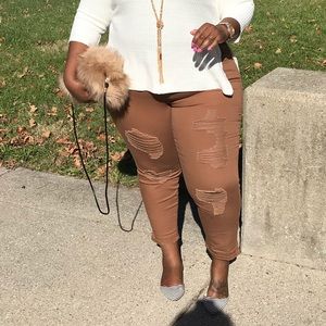 Cute brown/khaki distressed pants